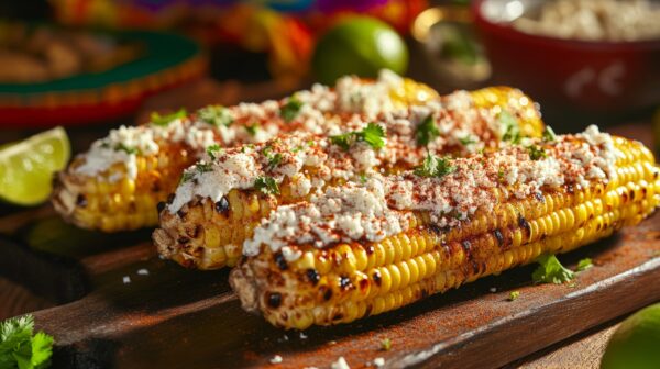 Grilled Corn topped with cheese